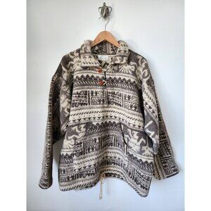 Otavalo gray white Aztec pattern handwoven hoodie sweater XL
